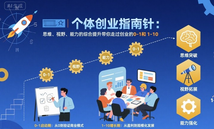 个体创业指南针，思维、视野、能力的综合提升带你走过创业的0-1和1-10【音频】-卿云社