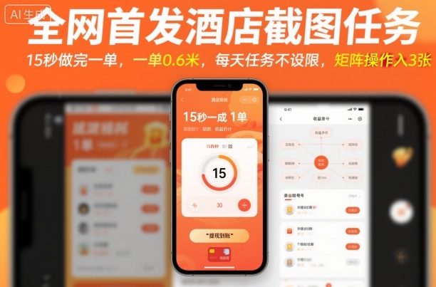 全网首发酒店截图任务，15秒做完一单，一单0.6米，每天任务不设限，矩阵操作日入3张【揭秘】-卿云社