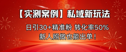 【实测案例】私域新玩法，日引30+精准粉，转化率50%，新人照做也能出单！-卿云社