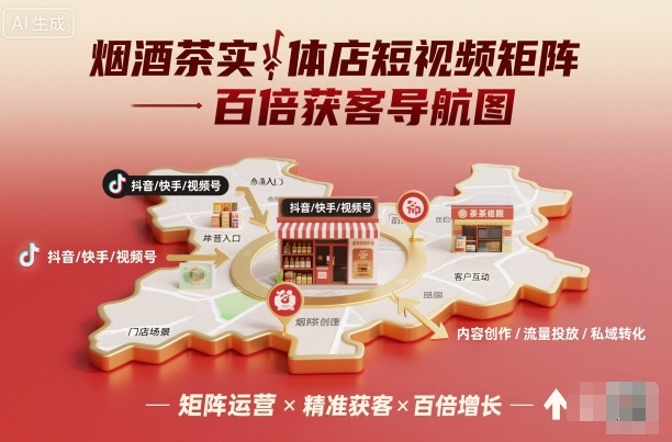 烟酒茶实体店短视频矩阵百倍获客导航图-卿云社