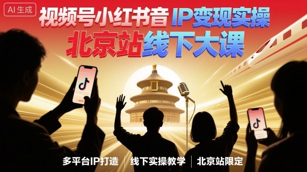 视频号小红书抖音IP变现实操北京站线下大课，40+行业短视频高变现姿势，100+IP高变现实操技术-卿云社