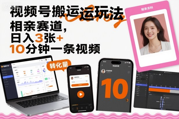 视频号搬运玩法，相亲赛道，日入3张+，10分钟一条视频-卿云社