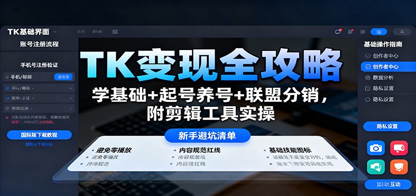 TK变现全攻略：学基础+起号养号+联盟分销，附剪辑工具实操-卿云社