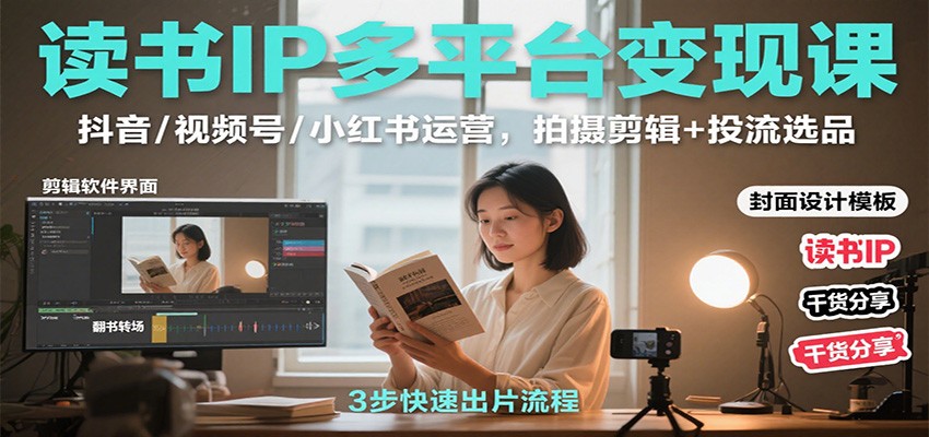 读书IP多平台变现课：抖音/视频号/小红书运营，拍摄剪辑+投流选品-小艾项目网