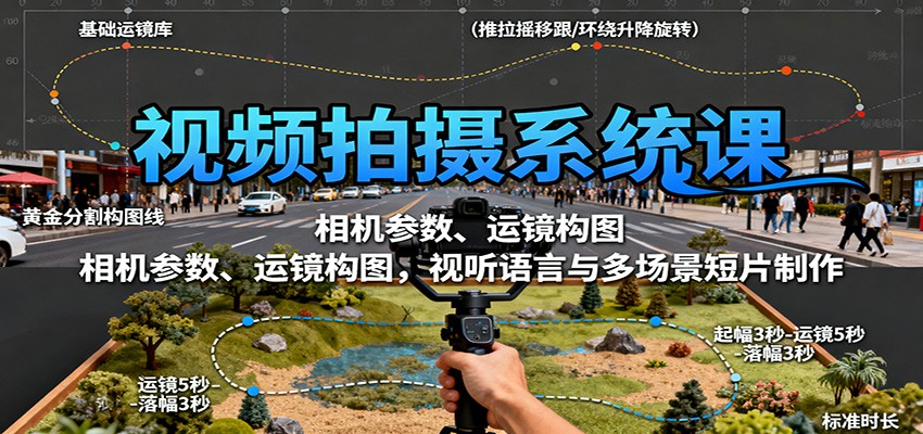 视频拍摄系统课：相机参数、运镜构图，视听语言与多场景短片制作-卿云社