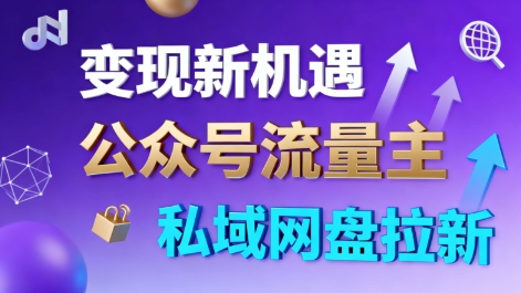公众号流量主+私域网盘拉新，多方式变现，简单易上手，当天就有收益-卿云社