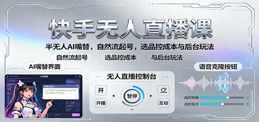 快手无人直播课：半无人AI嘴替，自然流起号，选品控成本与后台玩法-卿云社