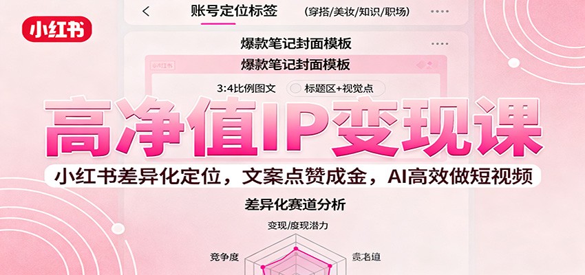 高净值IP变现课：小红书差异化定位，文案点赞成金， AI高效做短视频-卿云社