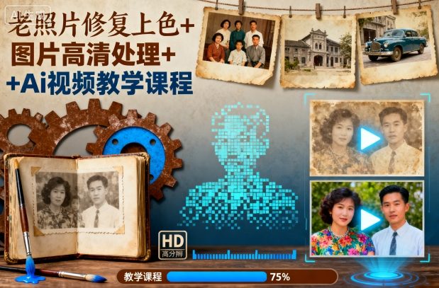 老照片修复上色+图片高清处理+Ai视频教学课程-卿云社
