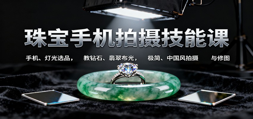珠宝手机拍摄技能课:手机、 灯光选品，教钻石、翡翠布光，极简、中国风拍摄与修图-卿云社
