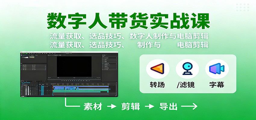 数字人变现实战课：流量获取、选品技巧、数字人制作与电脑剪辑-卿云社