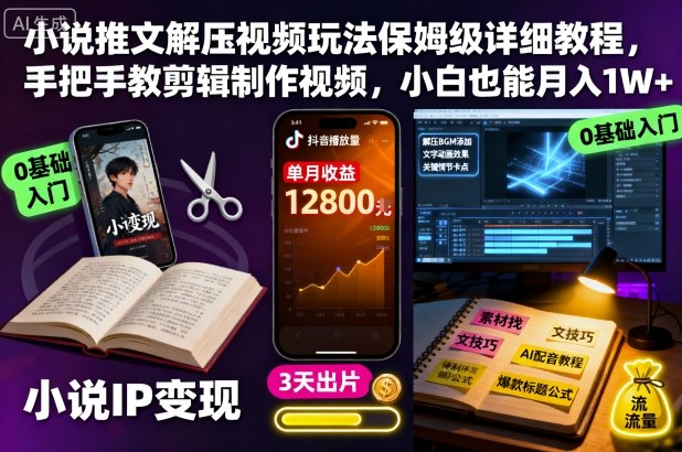小说推文解压视频玩法保姆级详细教程，手把手教剪辑制作视频，小白也能月入1W+-卿云社