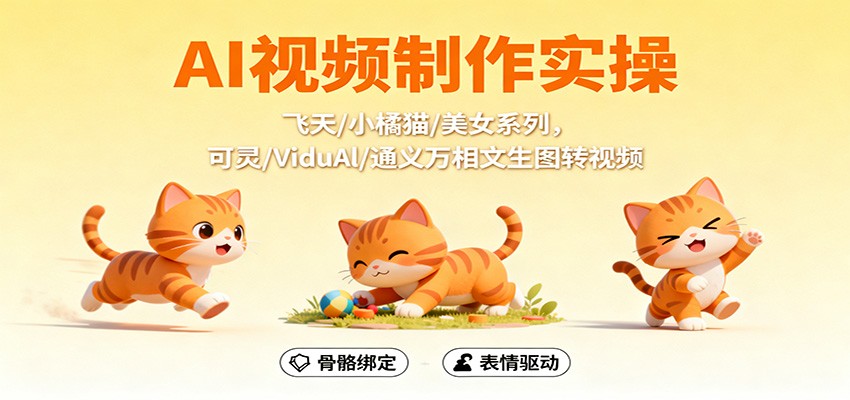 AI视频制作实操，飞天/小橘猫/美女系列，可灵/ViduAl/通义万相文生图转视频-卿云社