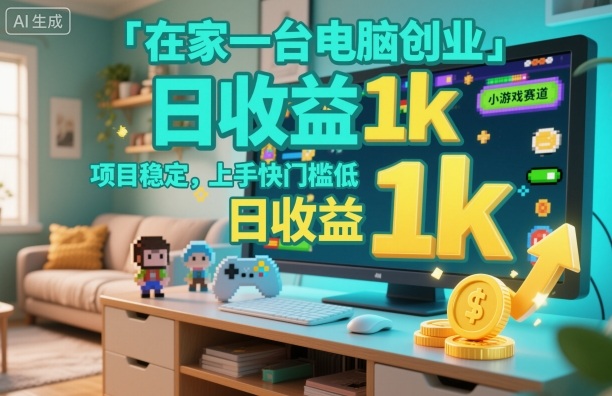 在家一台电脑创业，小游戏赛道，项目稳定，上手快门槛低，日收益1k+【揭秘】-卿云社