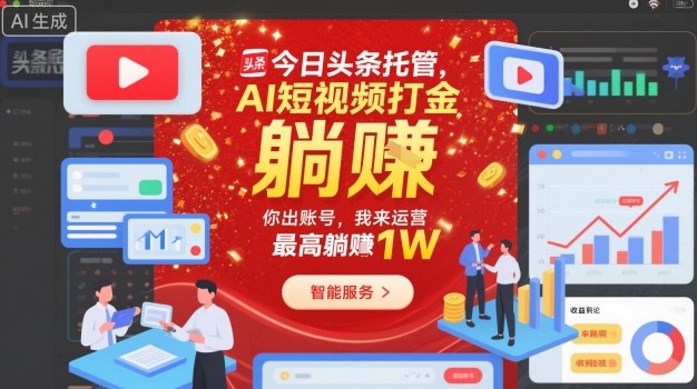 今日头条托管，AI短视频打金，你出账号，我来运营，最高躺賺1W【揭秘】-卿云社