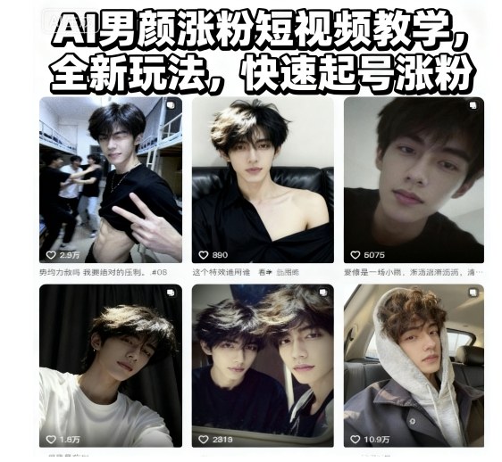 AI男颜涨粉短视频教学，全新玩法，快速起号涨粉-卿云社