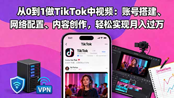 从0到1做TikTok中视频：账号搭建、网络配置、内容创作，轻松实现月入过万-卿云社
