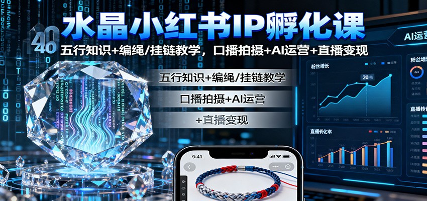 水晶小红书IP孵化课：五行知识+编绳/挂链教学，口播拍摄+AI运营+直播变现-卿云社