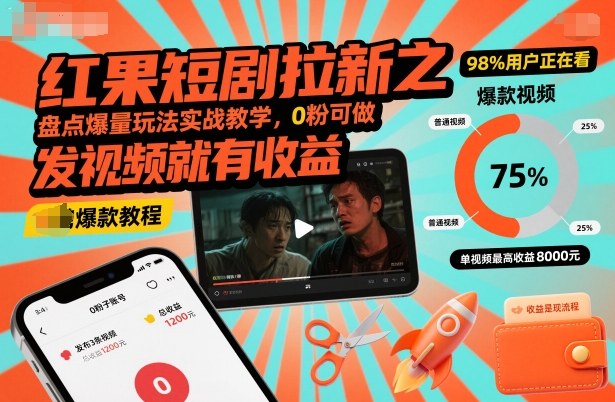 红果短剧拉新之盘点爆量玩法实战教学，0粉可做，发视频就有收益-卿云社