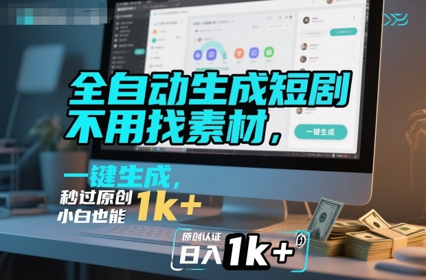 全自动生成短剧，不用找素材，不用剪辑，一键生成，秒过原创，小白也能轻松日入1k+【揭秘】-卿云社