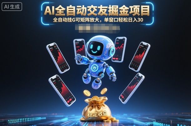 AI全自动交友掘金项目,全自动挂G可矩阵放大,单窗口轻松日入30+【揭秘】