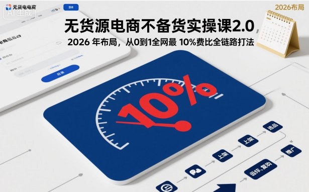 无货源电商不备货实操课2.0，2026年布局，从0到1全网最低10%费比全链路打法【更新中】-小艾项目网