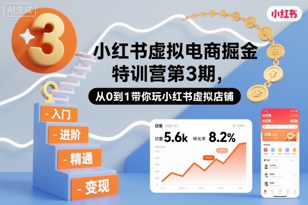 小红书虚拟电商掘金特训营第3期，从0到1带你玩小红书虚拟店铺-小艾项目网