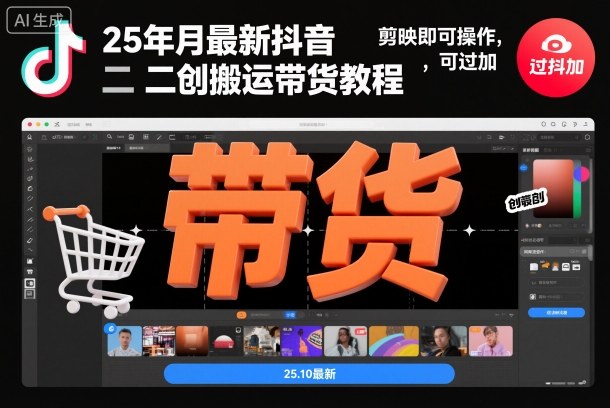 25年10月最新抖音二创搬运带货教程，剪映即可操作，可过抖加-卿云社
