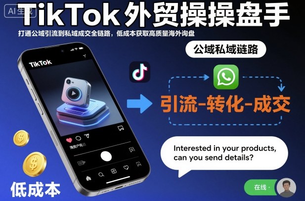TikTok外贸操盘手，打通公域引流到私域成交全链路，低成本获取高质量海外询盘-卿云社