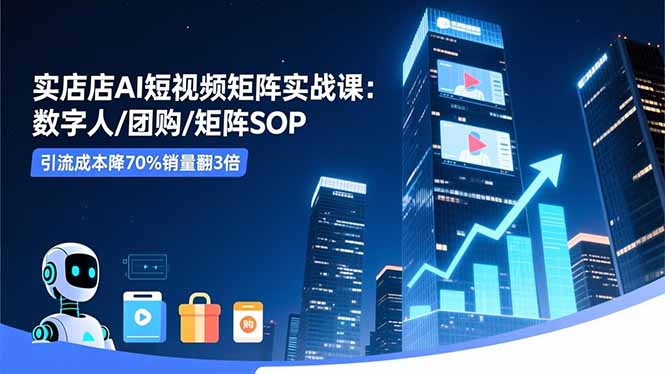 实体店AI短视频矩阵实战课：数字人/团购/矩阵SOP，引流成本降70%销量翻3倍-卿云社