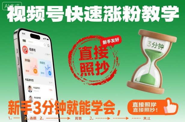 视频号快速涨粉教学，新手3分钟就能学会，直接照抄！-卿云社