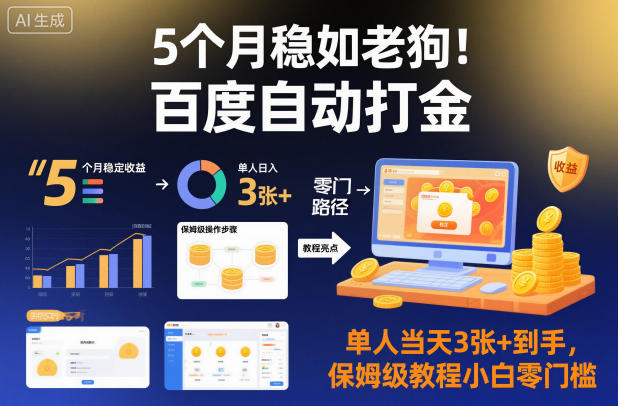 5个月稳如老狗！百度自动打金，单人当天3张+到手，保姆级教程小白零门槛【揭秘】-卿云社