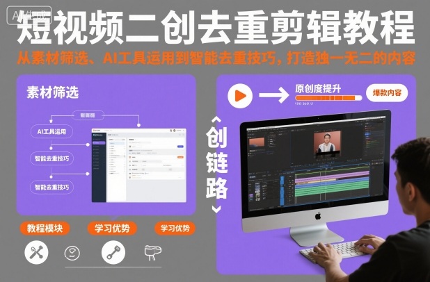 短视频二创去重剪辑教程，从素材筛选、AI工具运用到智能去重技巧，打造独一无二的内容-卿云社