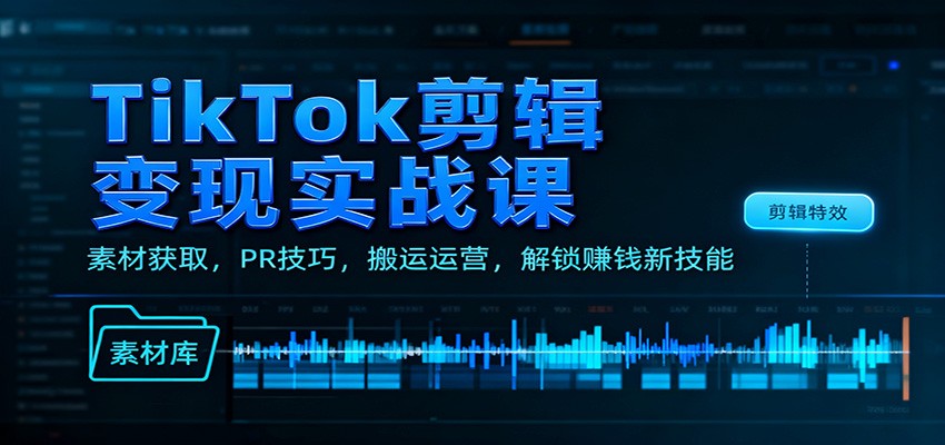 TikTok剪辑变现实战课：素材获取，PR技巧，搬运运营，解锁赚钱新技能-卿云社