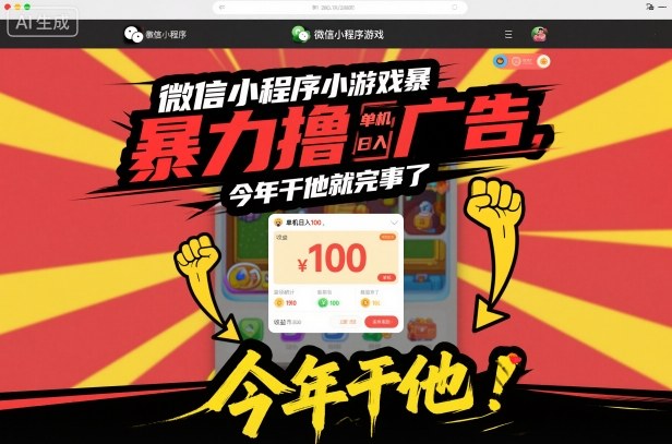 微信小程序小游戏暴力撸广告，单机日入100，今年干他就完事了-卿云社