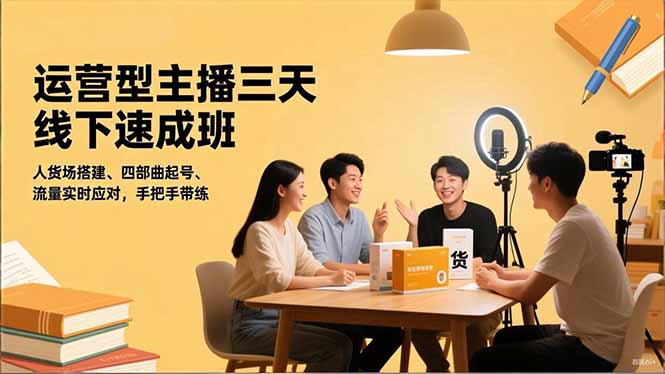 运营型主播三天线下班，人货场搭建,四部曲起号,流量实时应对，手把手带练-卿云社