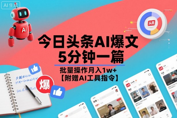 今日头条AI爆文，5分钟一篇，批量操作月入1w+【附赠AI工具指令】-卿云社