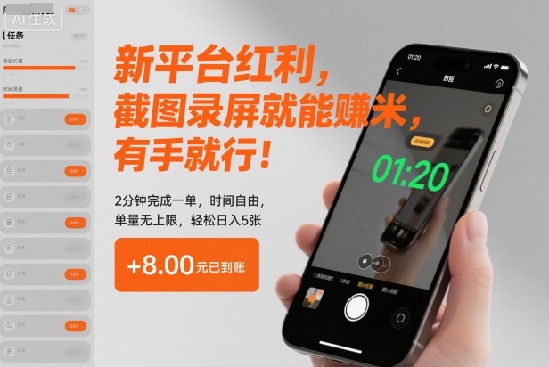 新平台红利，截图录屏就能賺米，有手就行！2分钟完成一单，时间自由，单量无上限，轻松日入5张【揭秘】-卿云社