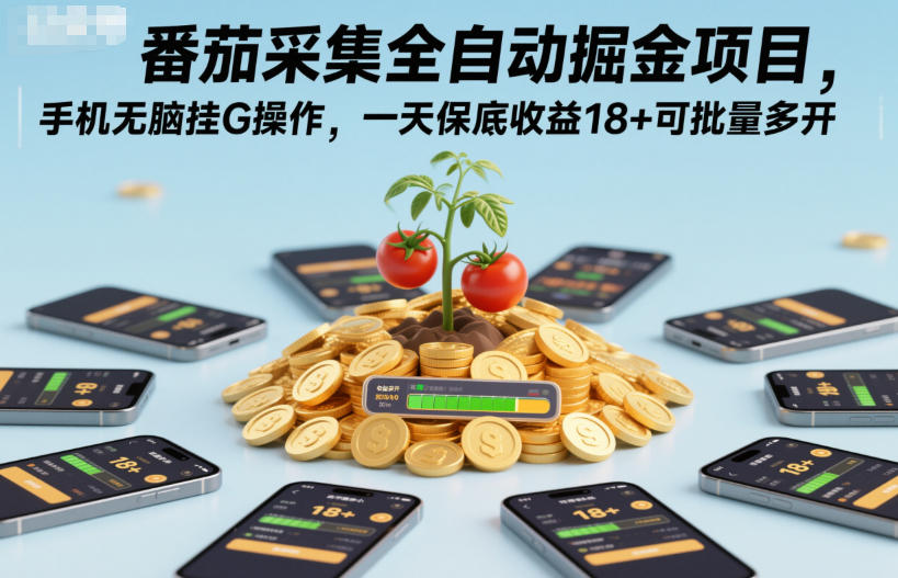 番茄采集全自动掘金项目，手机无脑挂G操作，一天保底收益18+可批量多开【揭秘】-卿云社