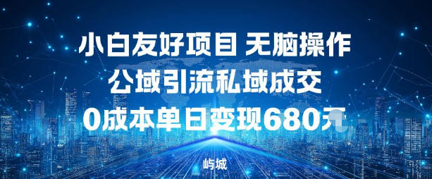 小白友好项目，无脑操作，公域引流私域成交，0成本单日变现680米-卿云社