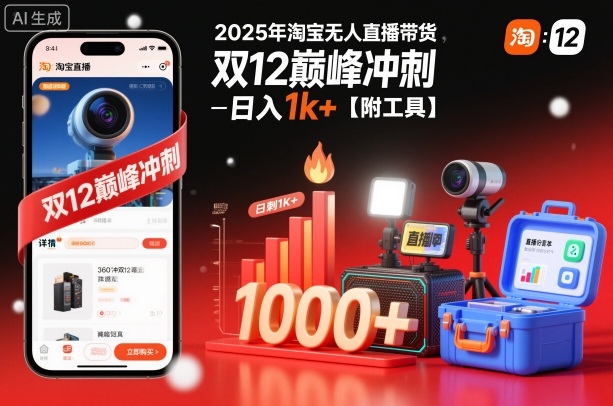 2025年淘宝无人直播带货，冲刺双12，日入1k+【附工具】【揭秘】-卿云社