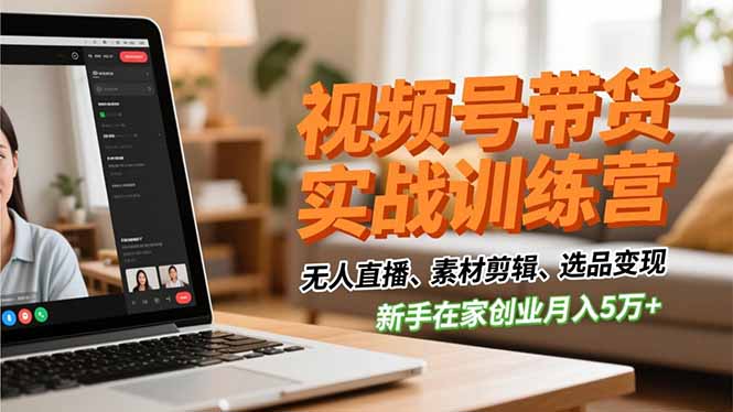 视频号带货实战训练营，无人直播、素材剪辑、选品变现，新手在家创业月入5万+-小艾项目网