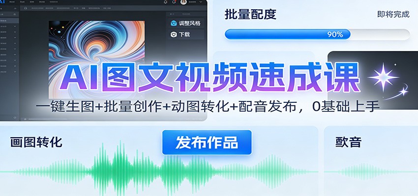 AI图文视频速成课：一键生图+批量创作+动图转化+配音发布，0基础上手-卿云社