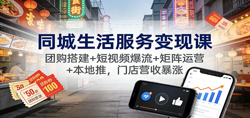 同城生活服务变现课：团购搭建+短视频爆流+矩阵运营+本地推，门店营收暴涨-卿云社