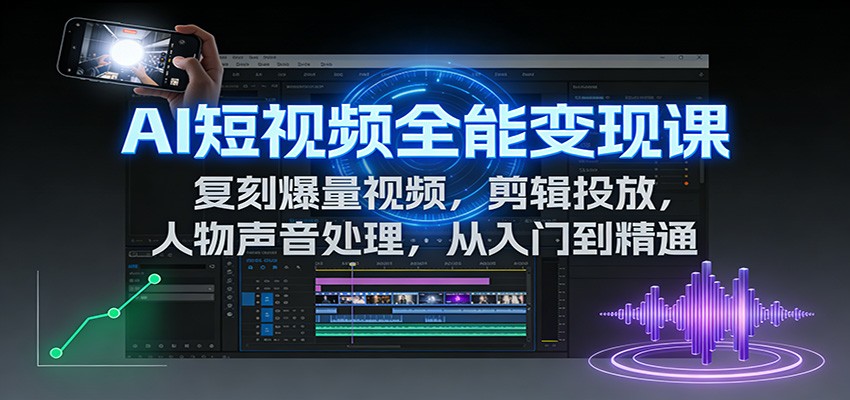 AI短视频全能变现课：复刻爆量视频，剪辑投放，人物声音处理，从入门到精通-卿云社