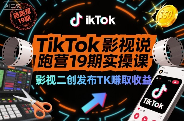 TikTok影视解说陪跑营19期实操课，影视二创发布TK賺取收益，万播收益50美金(更新)-卿云社