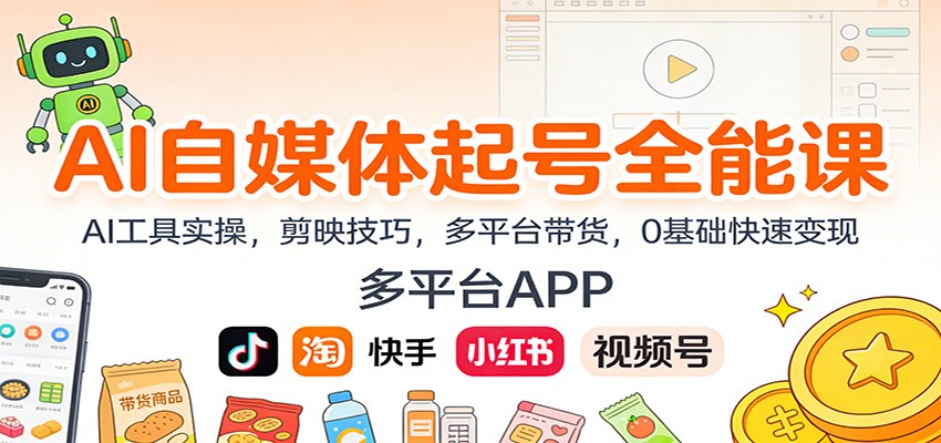 AI自媒体起号全能课：AI工具实操，剪映技巧，多平台带货，0基础快速变现-卿云社