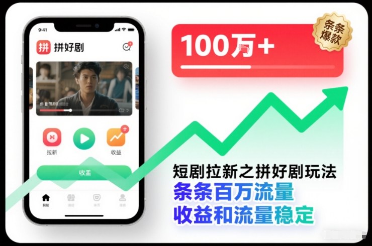 短剧拉新之拼好剧玩法，条条百万流量，收益和流量稳定-卿云社