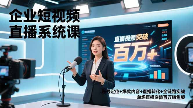 企业短视频直播系统课，账号定位+爆款内容+直播转化+全链路实战，单场直播突破百万销售额-卿云社