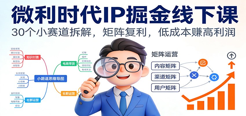 微利时代IP掘金线下课：30个小赛道拆解，矩阵复利，低成本赚高利润-卿云社